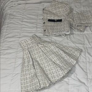 White and Gold Mini A-Line Cocktail Dress with Pleats